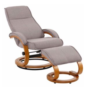Möbel4Life Moderner Relaxsessel mit Hocker in Grau Webstoff Buchefarben (zweiteilig)