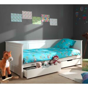 4Home Kinder Schubladenbett aus Kiefer Massivholz und MDF Weiß