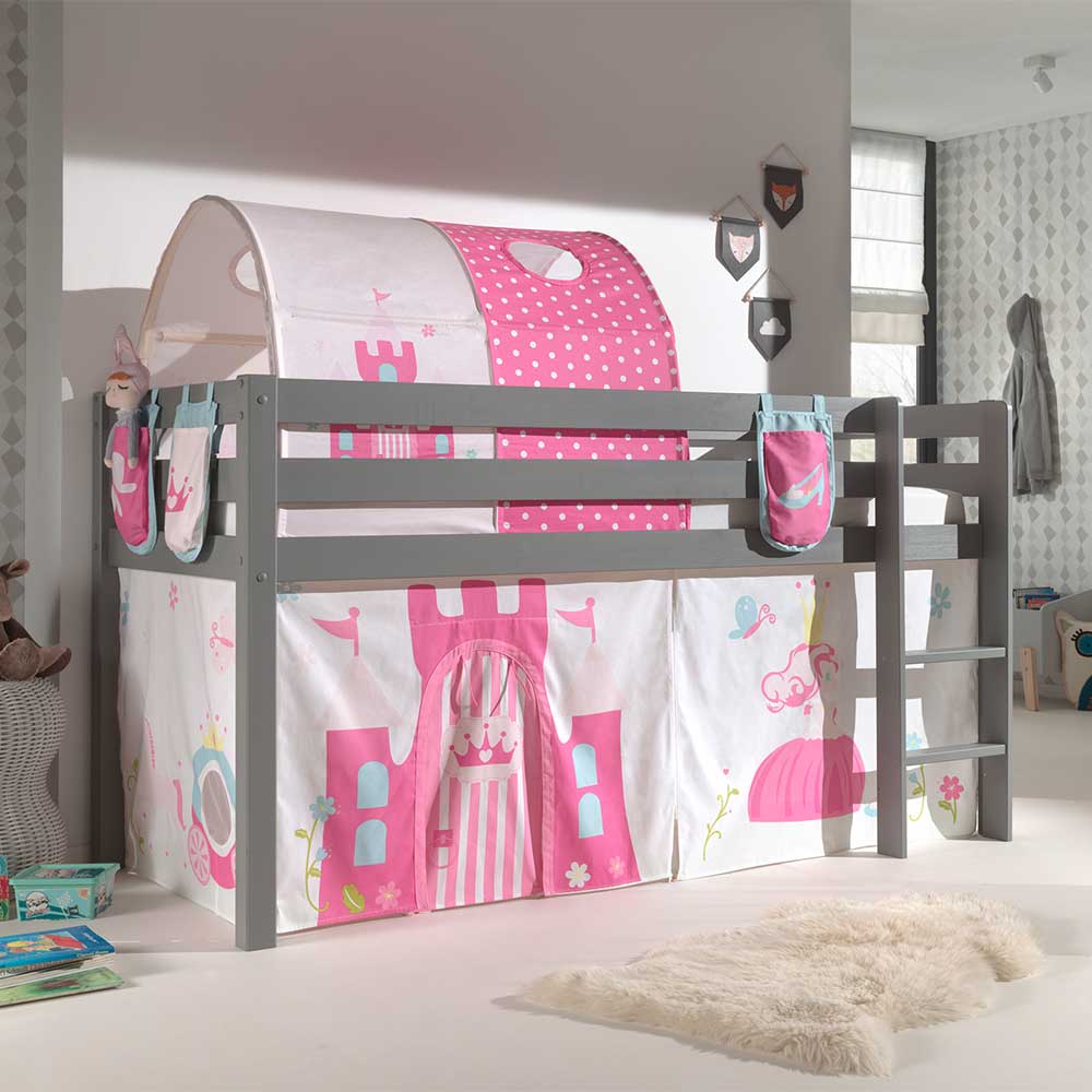 4Home Prinzessinbett in Grau Pink Rosa Stofftunnel