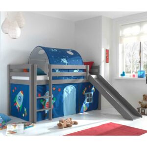 4Home Jungen Spielhochbett in Grau und Blau Rutsche