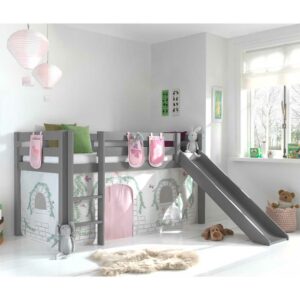 4Home Mädchen Spielbett in Grau und Rosa Leiter und Vorhang