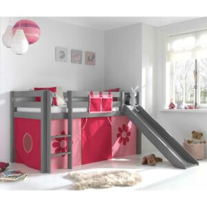 4Home Mädchen Kinderzimmerbett in Grau Rosa Pink Blumen Motiv