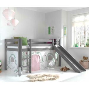 4Home Kinderzimmer Bett in Grau und Rosa Leiter und Rutsche