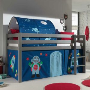 4Home Jungs Spielhochbett in Grau und Blau Weltraum Motiv