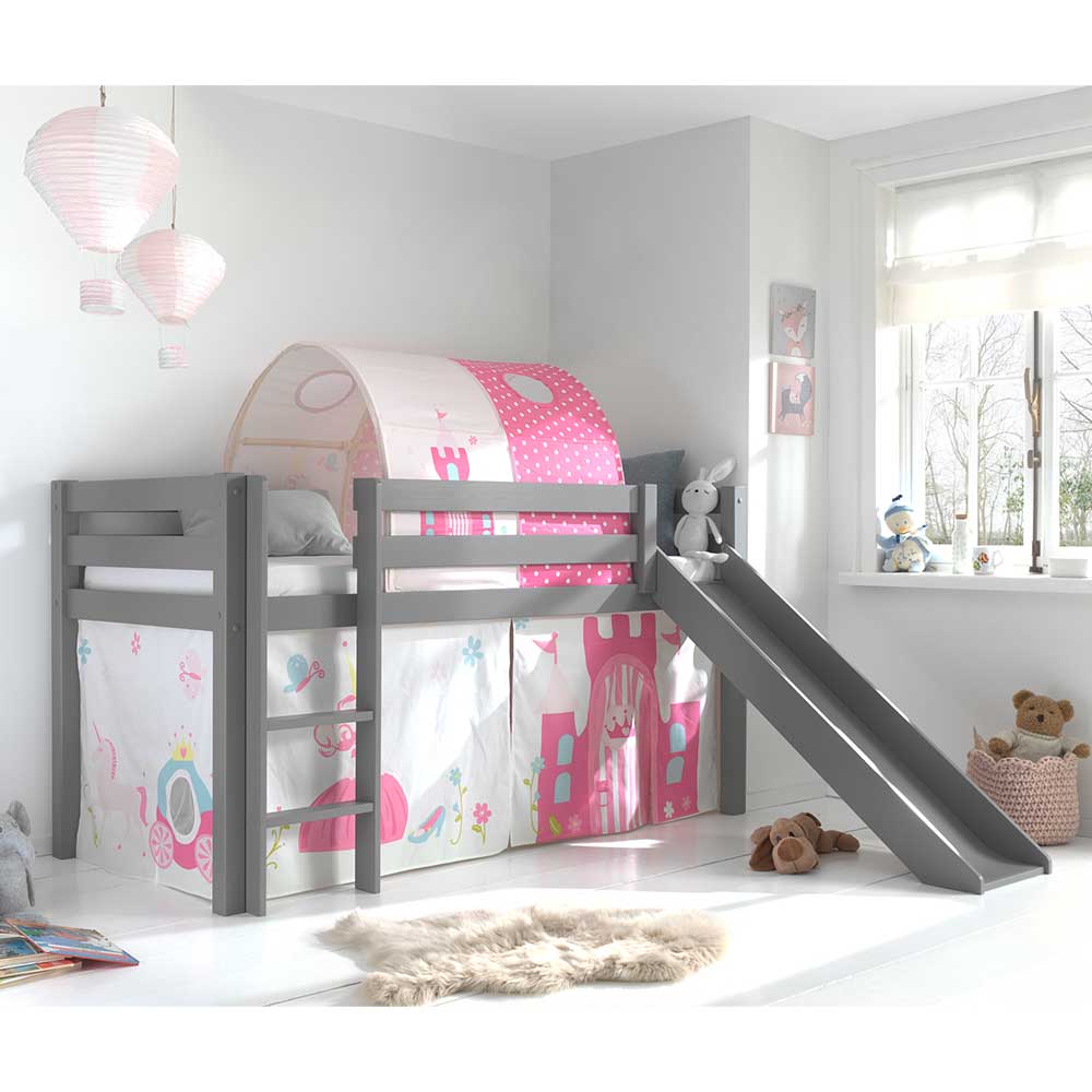 4Home Graues Spielbett mit Rutsche Prinzessin Motiv