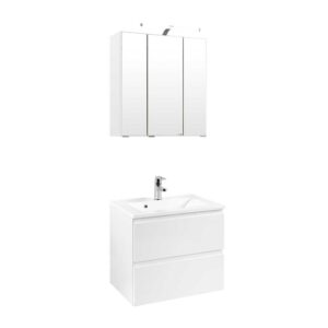 Star Möbel Badezimmer Set mit Waschtisch und Spiegelschrank Weiß Hochglanz (zweiteilig)
