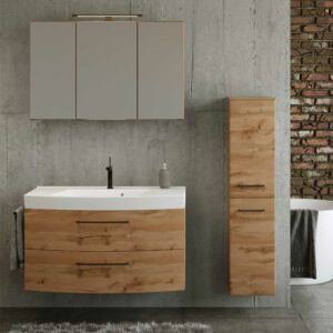 Star Möbel Hochwertiges Badmöbel Set mit Spiegelschrank inklusive Waschbecken (dreiteilig)
