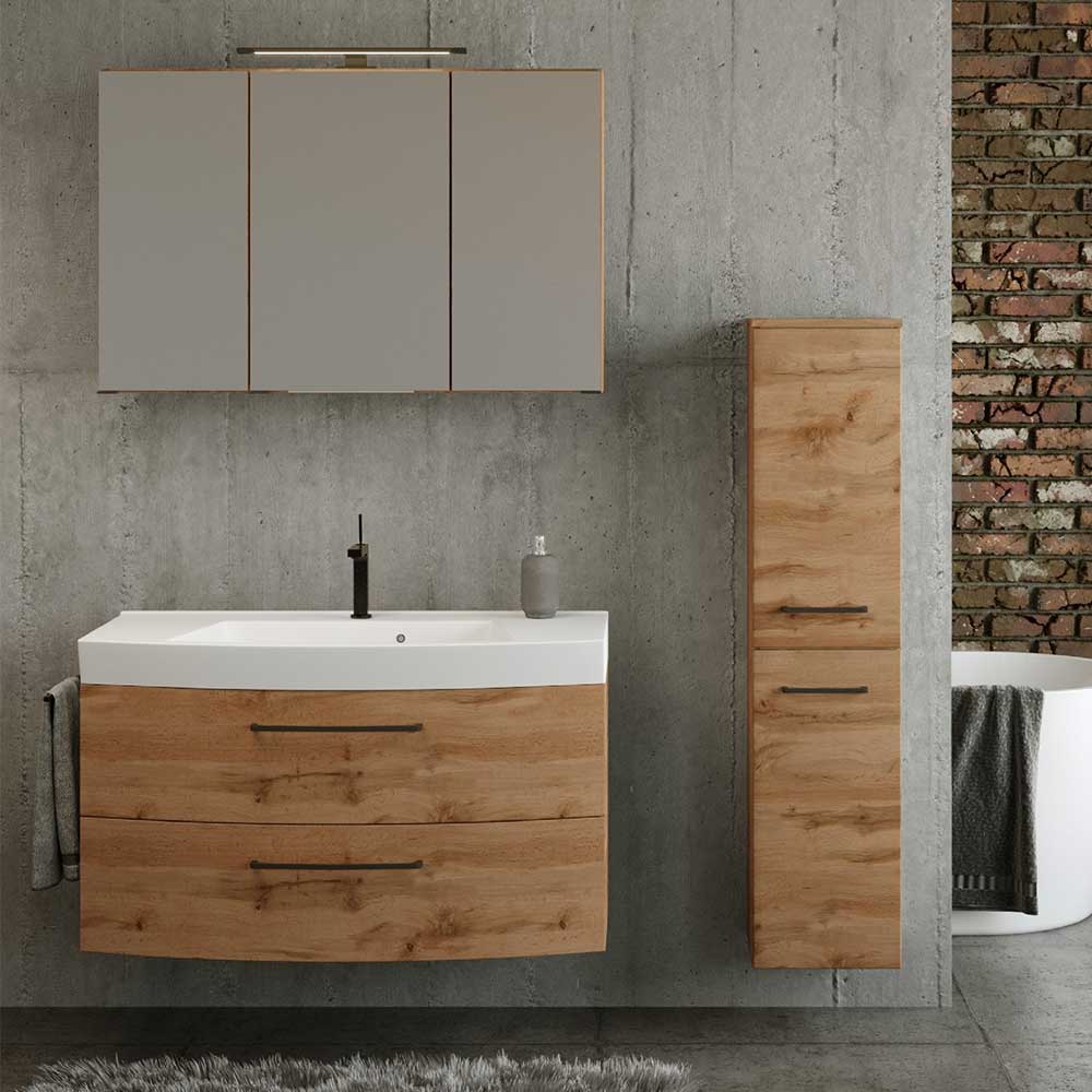 Star Möbel Hochwertiges Badmöbel Set mit Spiegelschrank inklusive Waschbecken (dreiteilig)