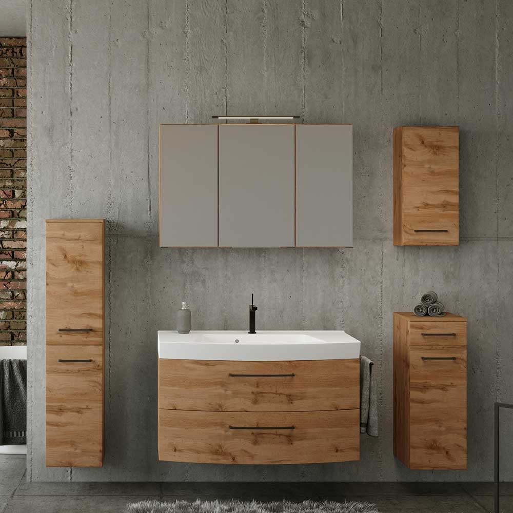 Star Möbel Badezimmermöbel mit Waschbecken im Landhausstil Holzoptik (fünfteilig)