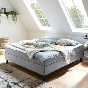 iMöbel Boxspringbett 62 cm hoch Webstoff Bezug in Grau