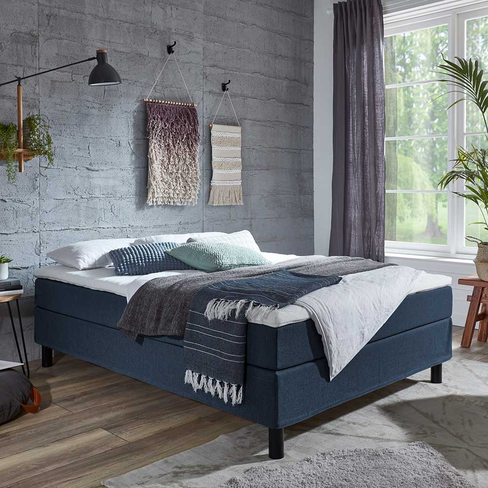 iMöbel Boxspring Bett für Dachschrägen Stoffbezug in Blau