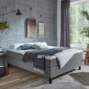 iMöbel Flaches Boxspring Bett in Grau Matratzen H2