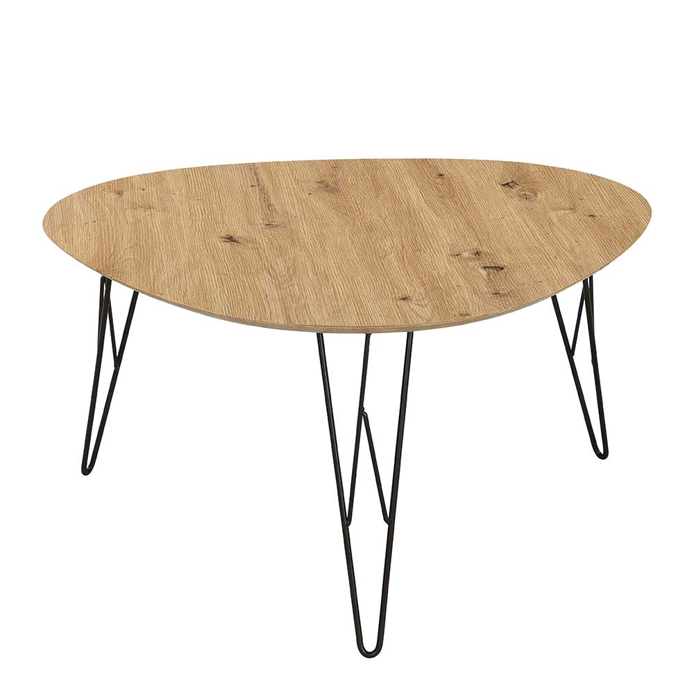 TopDesign Wohnzimmer Tisch Dreibein in Wildeichefarben & Schwarz dreieckiger Tischplatte