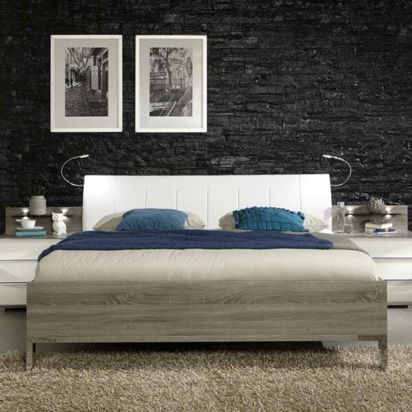 Franco Möbel Bett mit Polsterkopfteil in Weiß Beleuchtung