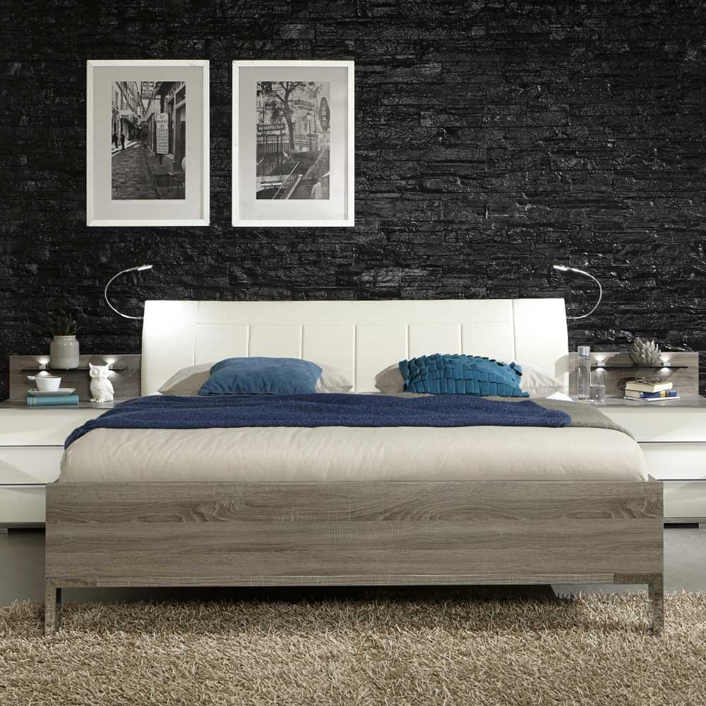 Franco Möbel Bett mit Polsterkopfteil Eichefarben