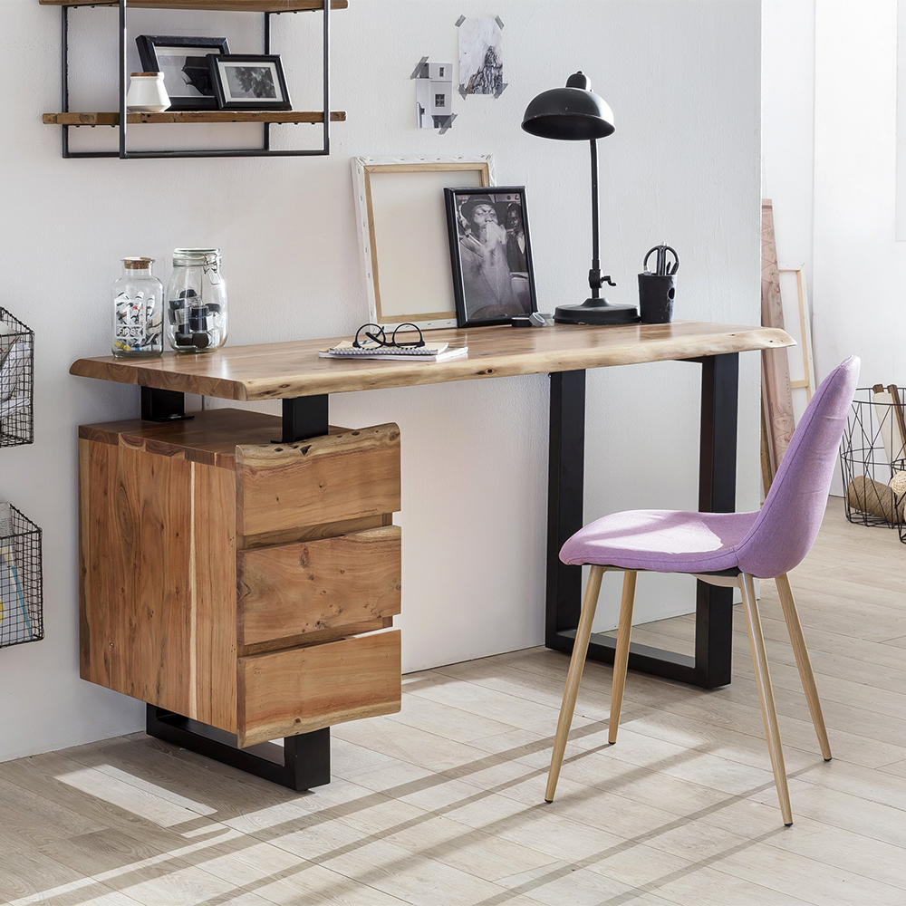 Möbel Exclusive Design Schreibtisch mit Baumkante Akazie Massivholz
