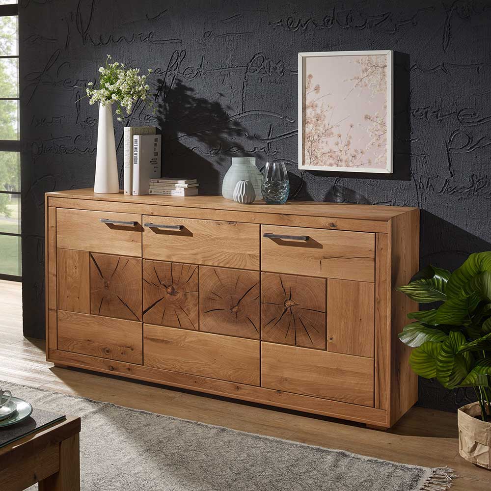 Basilicana Wohnzimmer Sideboard aus Wildeiche Massivholz 170 cm