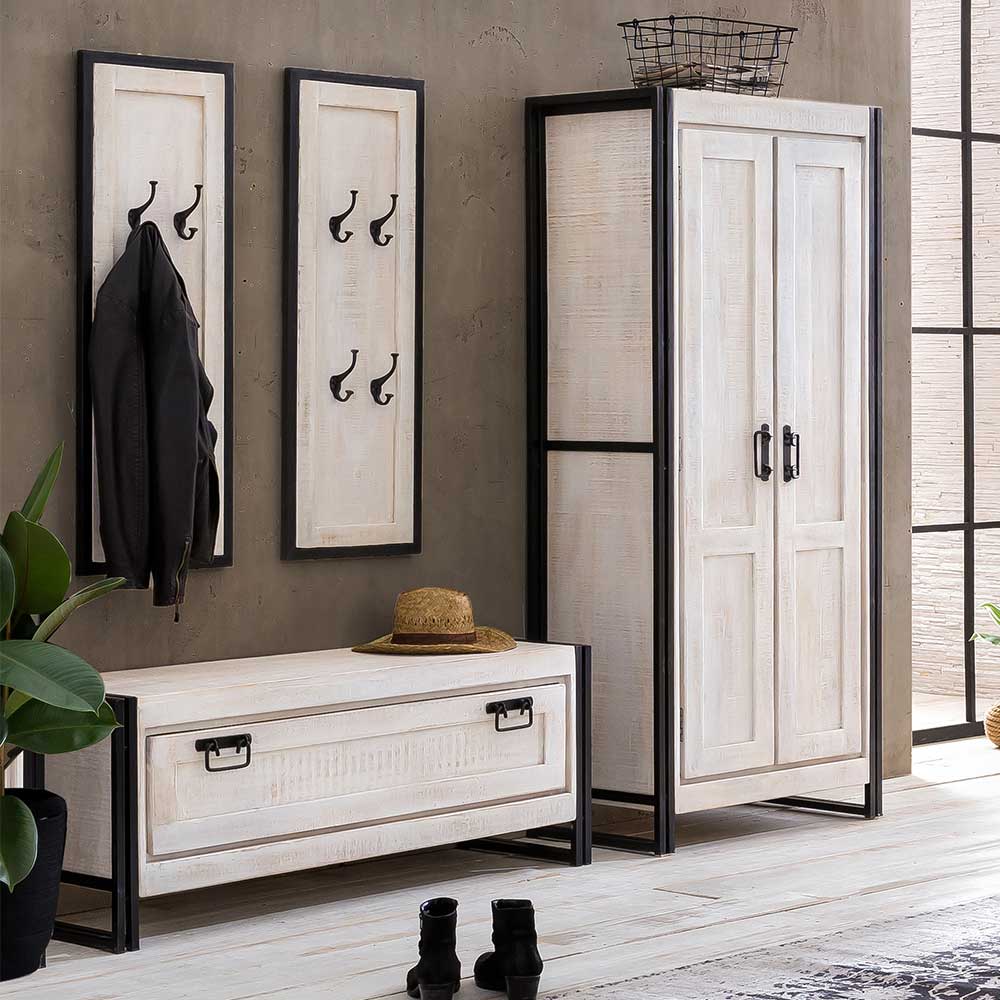 Möbel Exclusive Garderobenkombination in Weiß und Schwarz Industry und Loft Stil (vierteilig)
