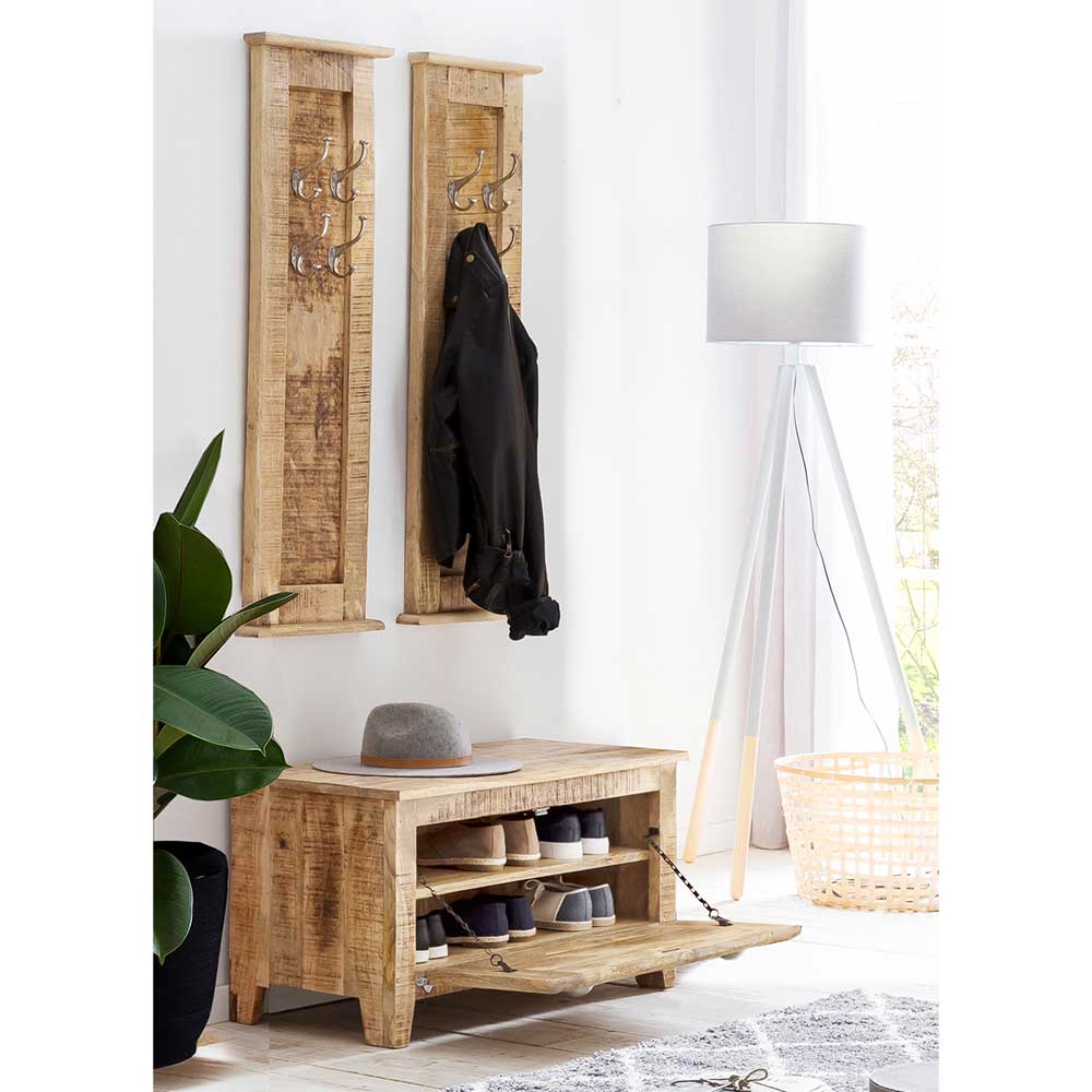Möbel Exclusive Flurmöbel Set aus Mangobaum Massivholz Shabby Chic Stil (dreiteilig)
