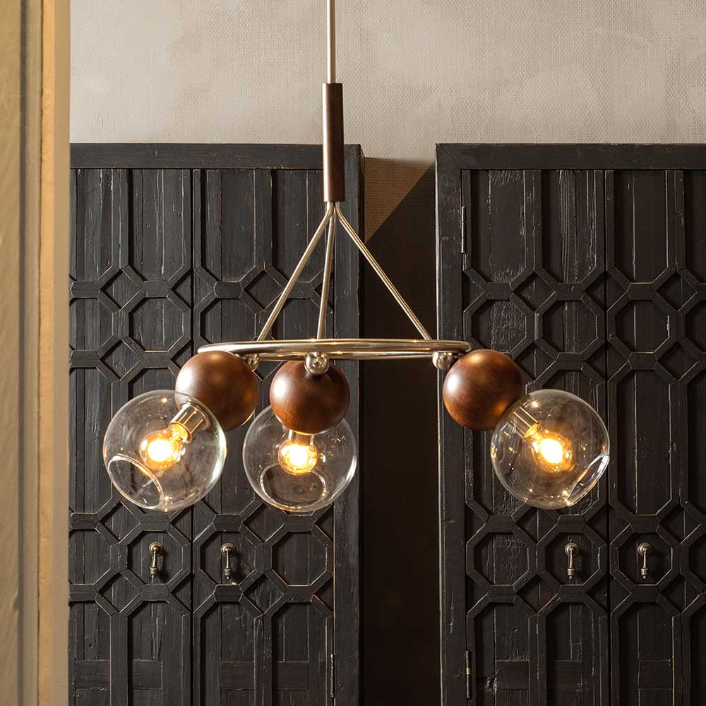Basilicana Retro Stil Deckenlampe aus Glas Metall und Nussbaumholz
