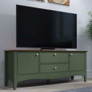 iMöbel Unterschrank Fernseher im Landhausstil Dunkelgrün & Kiefer dunkel