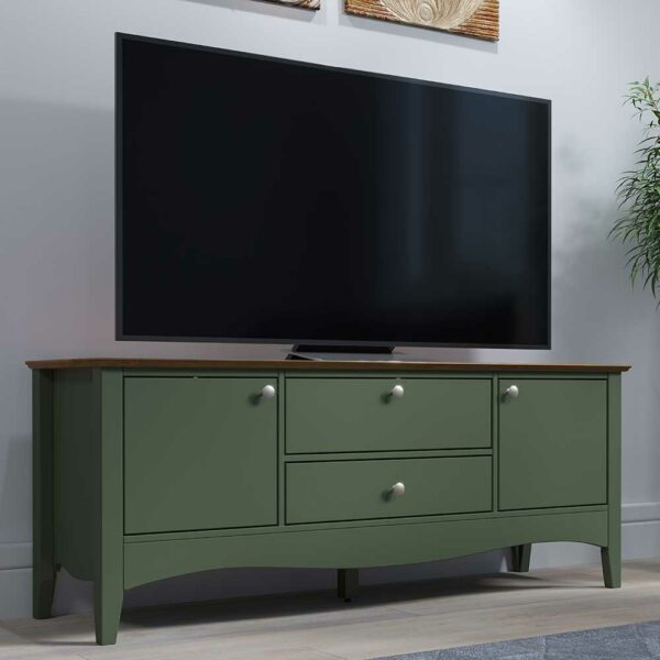 iMöbel Unterschrank Fernseher im Landhausstil Dunkelgrün & Kiefer dunkel