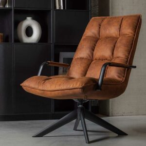 Basilicana Lounge Sessel drehbar in Cognac Braun und Schwarz Retrostil