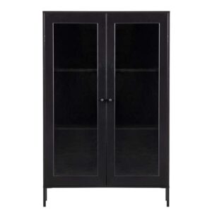Basilicana Schwarze Esszimmer Vitrine 100 cm breit zwei Glastüren