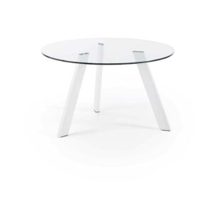 4Home Glas Tisch rund 3-Fußgestell aus weißem Stahl