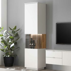 Nature Dream Wohnzimmer Schrank Vitrine in Eiche Bianco und Weiß 204 cm hoch