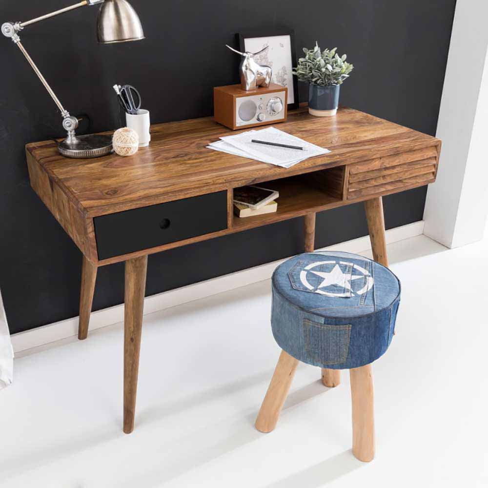Möbel4Life Design Schreibtisch aus Sheesham Massivholz Retro