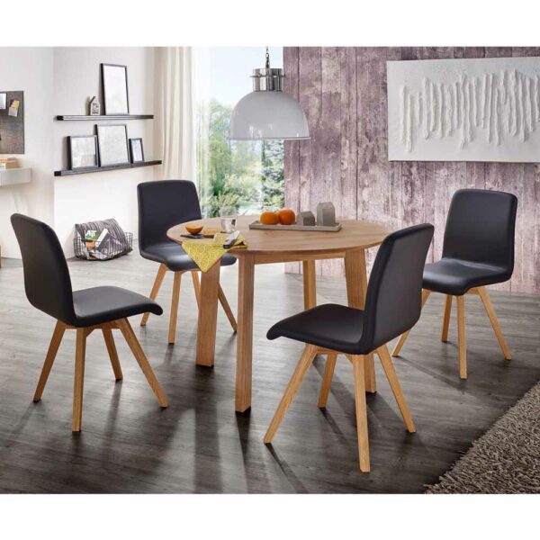 Franco Möbel Esstisch mit Stühlen mit rundem Tisch Stühle in Schwarz Kunstleder (fünfteilig)