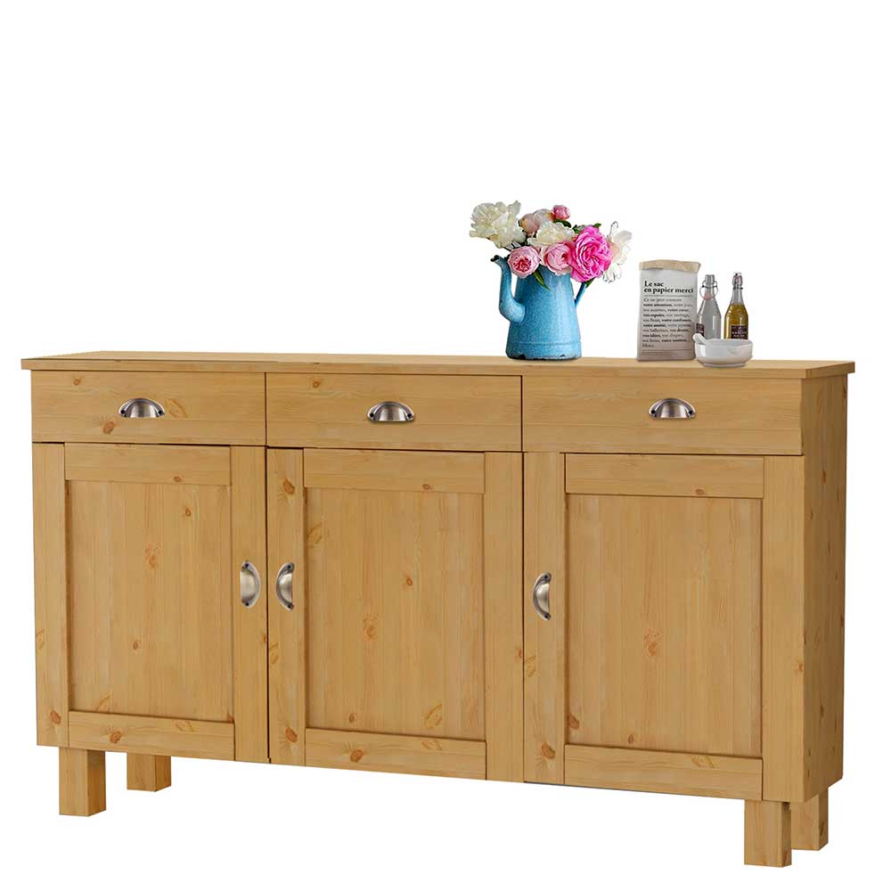 Möbel4Life Kiefer massiv Sideboard im Landhausstil drei Schubladen und Türen