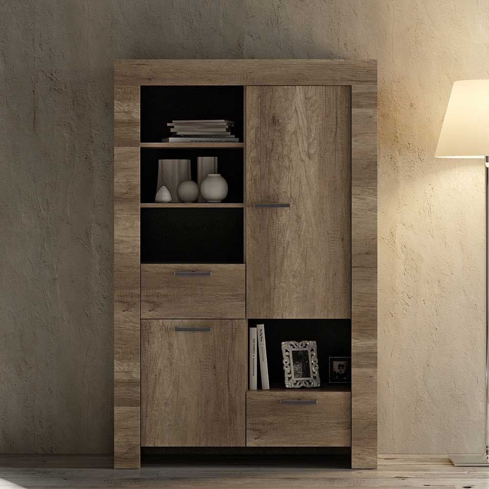 Homedreams Wohnzimmer Highboard in Wildeichefarben Wangengestell