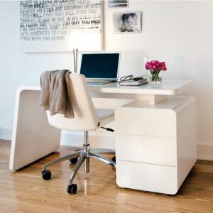 Franco Möbel Schreibtisch mit Weiß Glas Stauraum