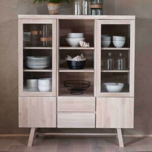 TopDesign Highboard aus Eiche White Wash massiv Glas