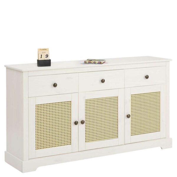 Möbel4Life Esszimmersideboard in Weiß und Beige Geflechttüren Rattan