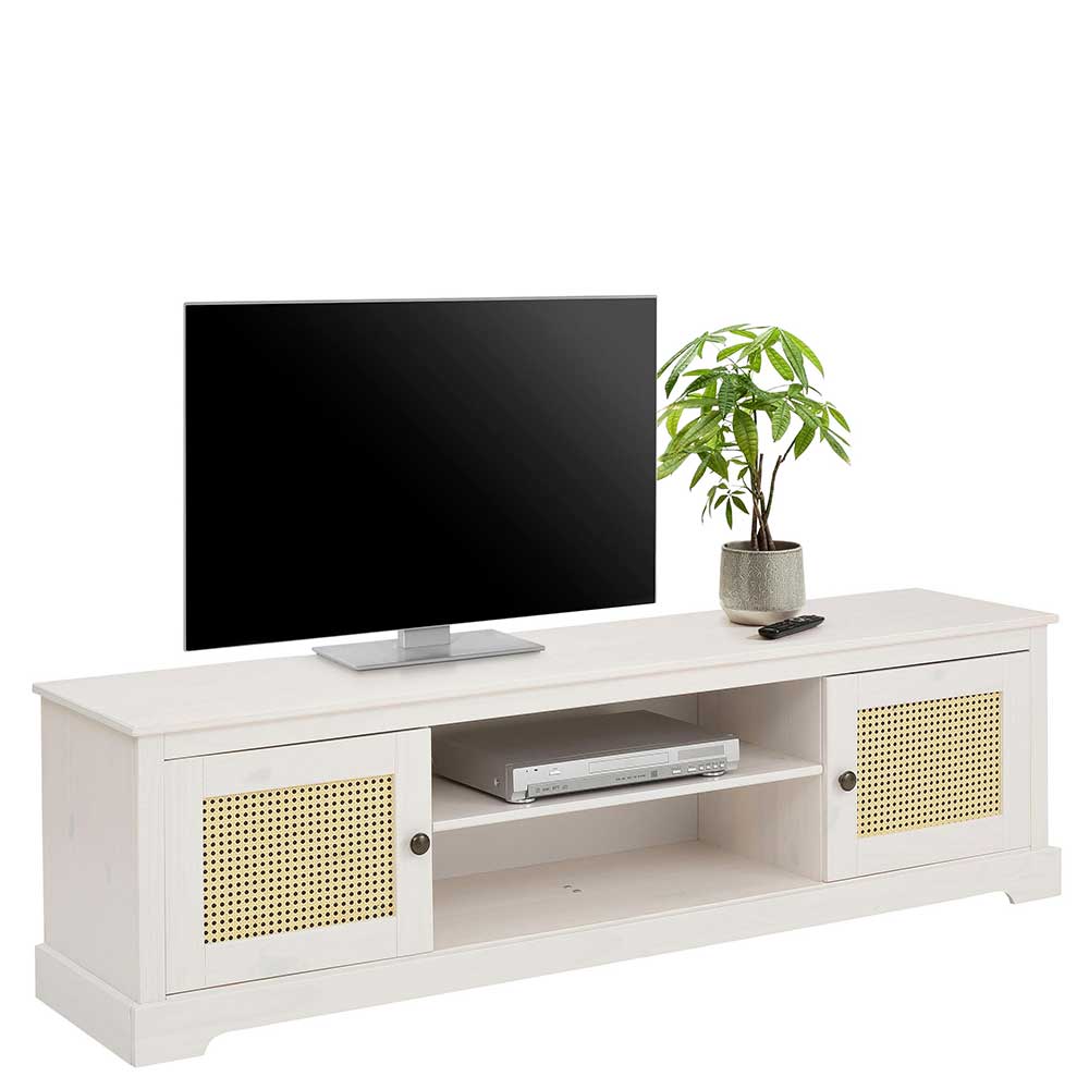 Möbel4Life Fernsehmöbel in Weiß und Beige Rattan Geflechttüren