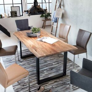 Möbel Exclusive Baumkanten Tisch aus Akazie Massivholz und Eisen Loft Design