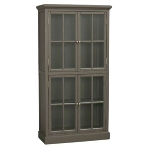 TopDesign Landhaus Schrank Vitrine in Grau Kiefer Massivholz