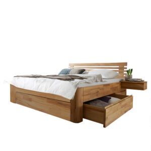 Basilicana Breites Bett aus Kernbuche Massivholz Schubladen (dreiteilig)