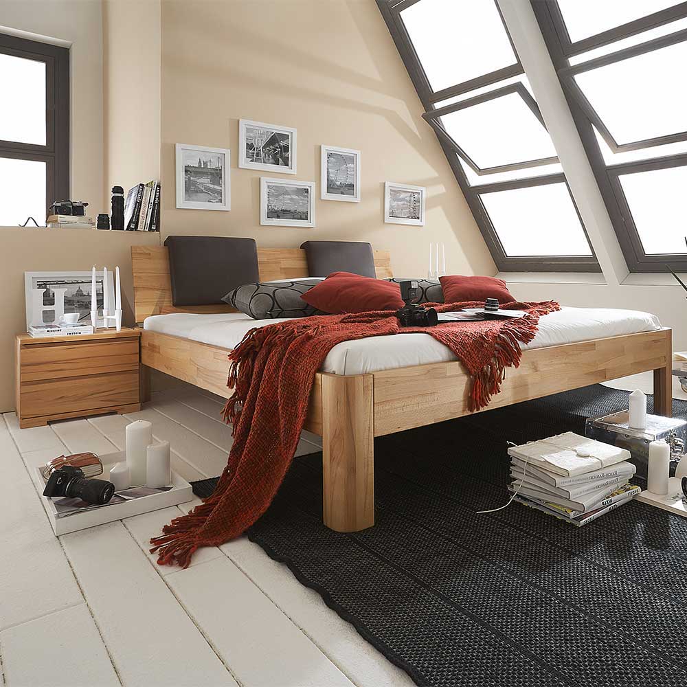 Basilicana Bett mit Nachtkommoden aus Kernbuche Massivholz modern (dreiteilig)