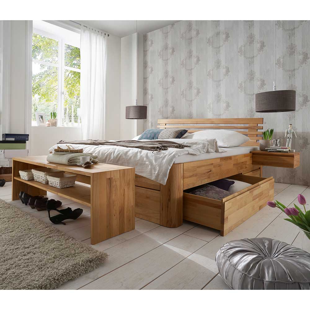 Basilicana Schlafzimmermöbel Set aus Kernbuche Massivholz Bettbank (vierteilig)