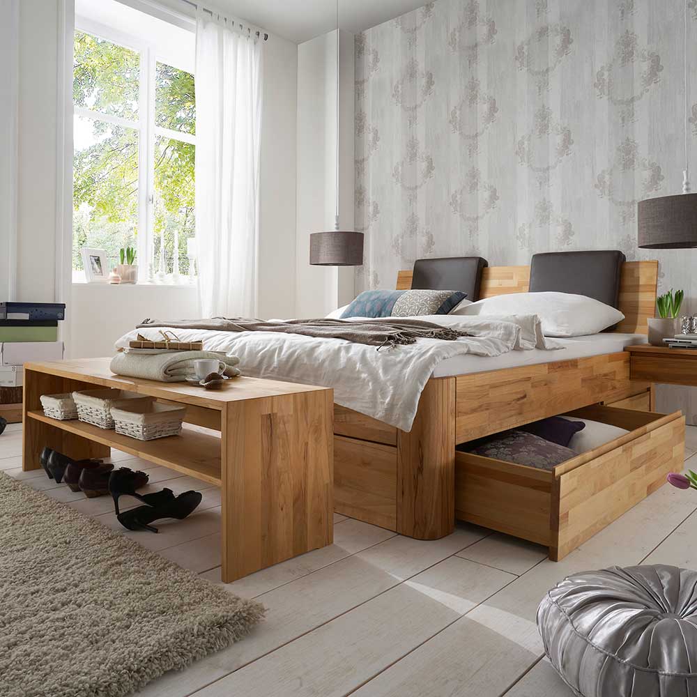 Basilicana Schlafzimmermöbel Set aus Kernbuche Massivholz Bettbank (zweiteilig)
