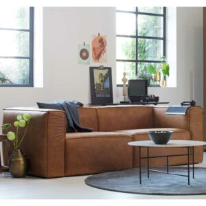 Basilicana Wohnzimmer Couch in Cognac Braun Recyclingleder