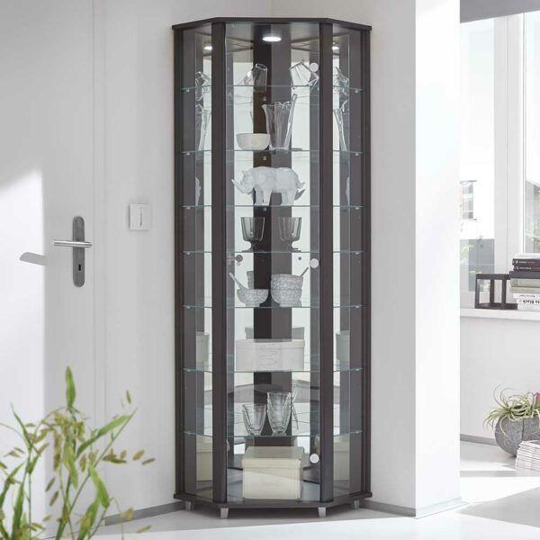 Star Möbel Eckvitrine in Schwarzgrau LED Beleuchtung