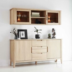 Möbel4Life Hängevitrine und Sideboard aus Eiche massiv LED Beleuchtung (zweiteilig)