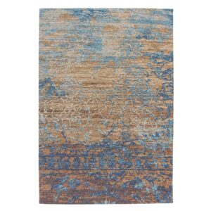 Doncosmo Kurzflor Teppich in Blau und Beige Vintage Look