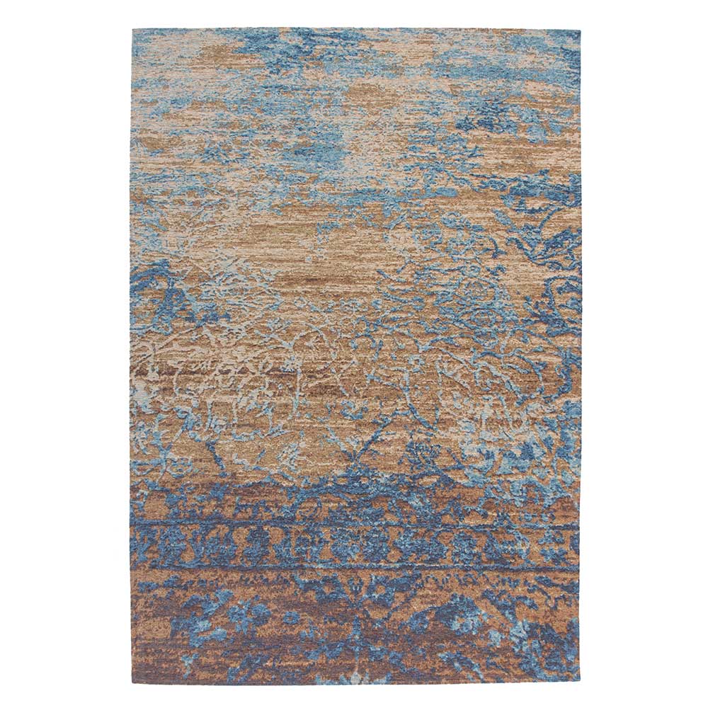 Doncosmo Kurzflor Teppich in Blau und Beige Vintage Look