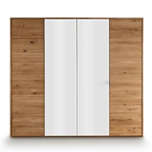 Möbel4Life Kleiderschrank Wildeiche geölt Glas Weiß 245 cm breit